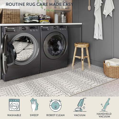 Lahome Moroccan Front Door Rugs Indoor 2x3 Non-Slip Washable Door Mats Indoor Rubber Backing Untra-Thin Beige Small Kitchen Rug, Geometric Print Inside Door Mats for Home Entrance Bathroom Sink Hana