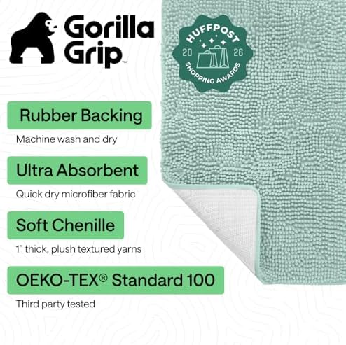 GORILLA GRIP Bath Rug Mat for Bathroom, Absorbent Chenille, 24x17 Sea Blue