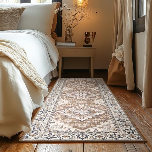 Lessymo Runner Rug 2.6 x 8 for Hallway, Washable Entryway Rugs Brown Beige