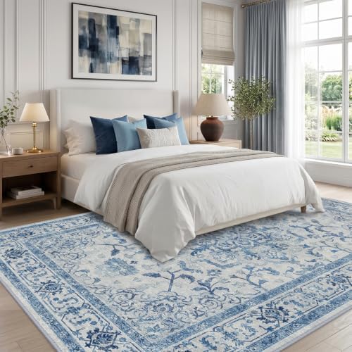 CAPALOCA 4x6 Washable Nursery Girls Low Pile Area Rug Blue Teal