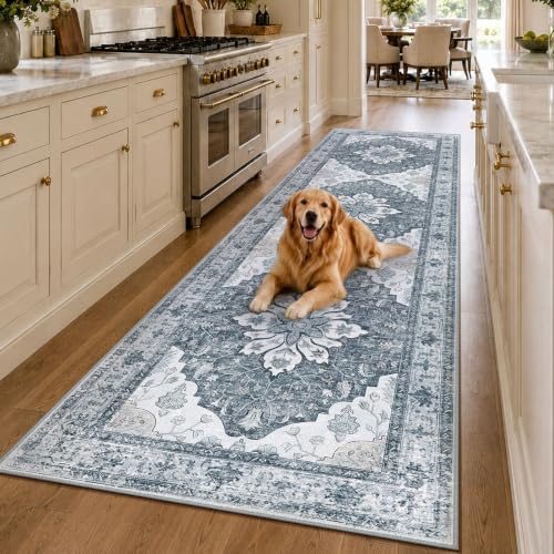 RELEANY Washable Area Rug, Runner 3'x9', Grey/White/Beige