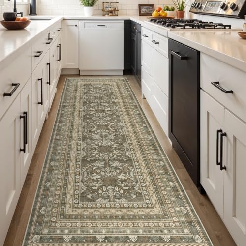Ksrau 3x8 Runner Rug Kitchen Washable: Non-Slip Rugs for Floor Taupe Ivory