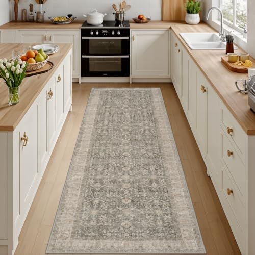 2x8 Hallway Washable Runner Rug:Neutral Kitchen Carpet Warm Taupe