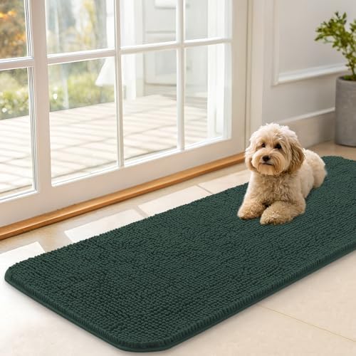 OLANLY Dog Door Mat for Muddy Paws 47x17, Super Absorbent Chenille Mud Mat