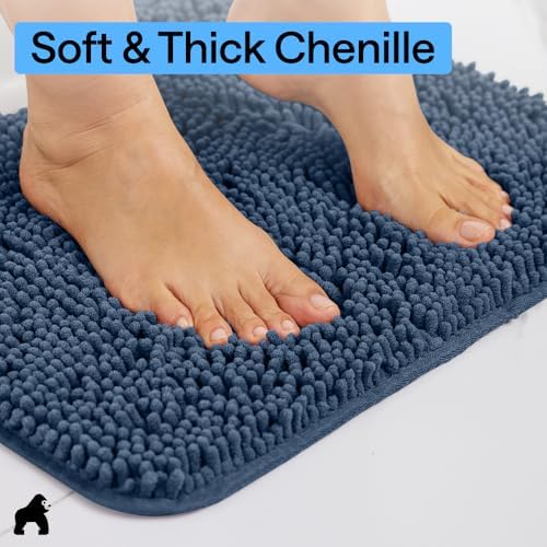 GORILLA GRIP Bath Rug Mat for Bathroom, Absorbent Chenille, 48x17 Navy