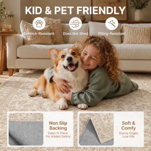 9x12 Washable Area Rug Vintage Soft Non Slip Living Room Bedroom