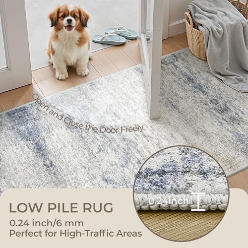 2x8 Runner Rug Non Slip,Washable Hallway Runner Rug,Blue