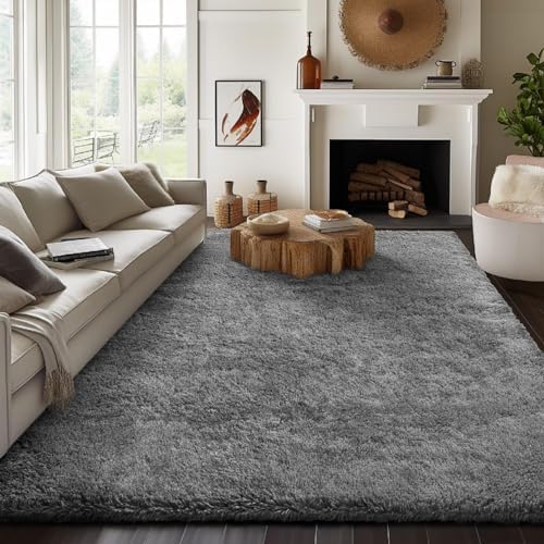 Ophanie 8x10 Area Rugs for Living Room,Upgrade Non-Slip Fluffy Soft Large Shag Bedroom Carpet, Grey Big Indoor Thick Rug,Gray Carpets for Boy and Girls Room Decor with Over 99 pcs Pile fibers
