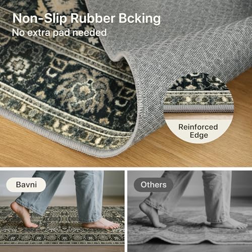 Bavni 5x7 Washable Area Rug Non Slip for Living Room, Black