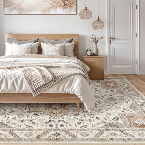 cotiled 8x10 Area Rug for Living Room, Washable, Traditional, Golden Taupe