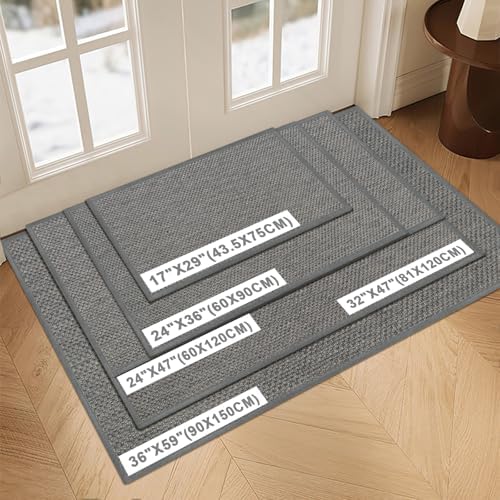 LEKEEPGO Door Mat 36"x59", Non Slip Washable Indoor Door Mat, Light Grey