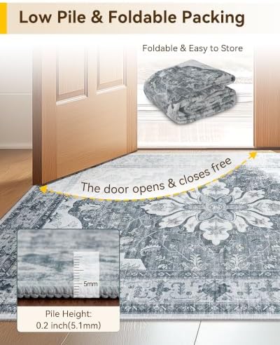 RELEANY Washable Area Rug, Runner 3'x9', Grey/White/Beige