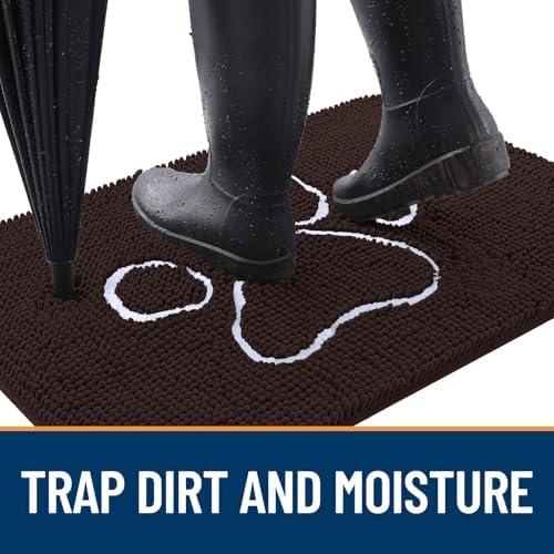 OLANLY Dog Door Mat for Muddy Paws 54x32, Paw Print Design Chenille Mud Mat