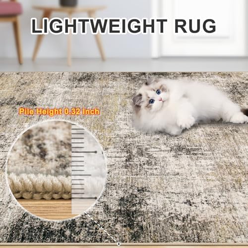 PLHXFR 6x9 Area Rug Living Room: Abstract Washable Carpet Brown Black