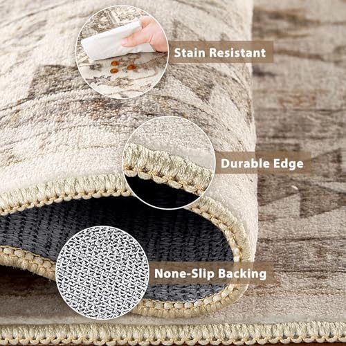 cotiled 3x8 Hallway Runner Rug for Entryway, Non-Slip Vintage, Light Brown
