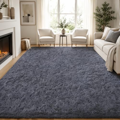 PLHXFR 10x14 Area Rugs Living Room: Fluffy Bedroom Rug Shag Carpet Grey