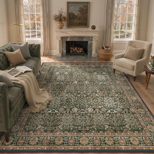 Bavni 5x7 Washable Area Rug for Living Room, Non Slip, Dark Green Brown