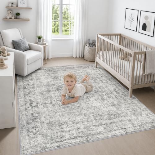 Area Rug Living Room: 5x5 Modern Washable Soft Carpet Black Grey
