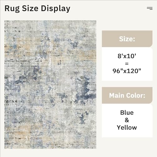 Soalmost Abstract Rug 8x10 Large Living Room Area Rugs Washable Blue/Yellow