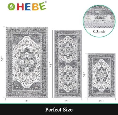HEBE Boho Kitchen Rugs Set of 3, Non Slip Washable Kitchen Mats for Floor