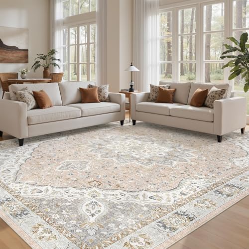befbee 8x10 Area Rugs for Living Room, Washable Vintage Non Slip Rug Pink
