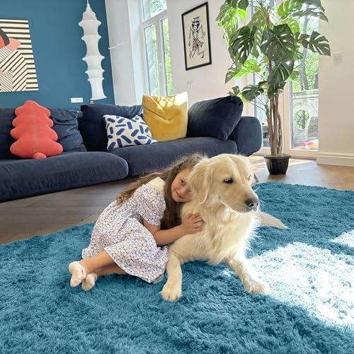 OLANLY 8x10 Machine Washable Large Area Rugs for Living Room, Bedroom, Soft Fluffy Shaggy Bedside Rug, Indoor Floor Carpet for Kids Girls and Boys, Dorms, Nursery, Home Decor Aesthetic, Slate Blue