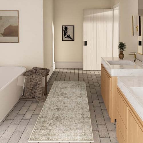 Machine Washable Kitchen Runner Rugs: 2'x10' Hallway Rug Non Slip Low Pile Stain Resistant Soft Carpet Runners for Hallways Indoor Entryway Kitchen Laundry Room Bedroom Farmhouse