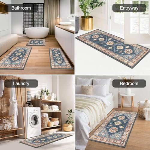 HEBE Boho Kitchen Rugs Set of 3, Non Slip Washable Kitchen Mats for Floor