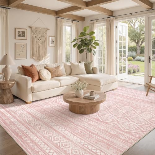 Nakagishi Boho 9x12 Area Rug Living Room Rugs Machine Washable Pink