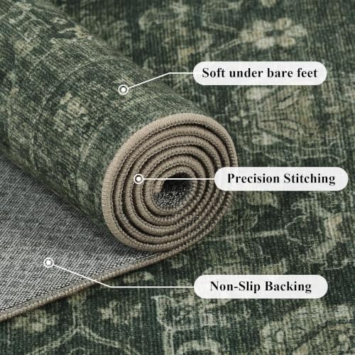 JOOJA 5x7 Dark Green Vintage Washable Soft Low Pile Living Room Area Rug