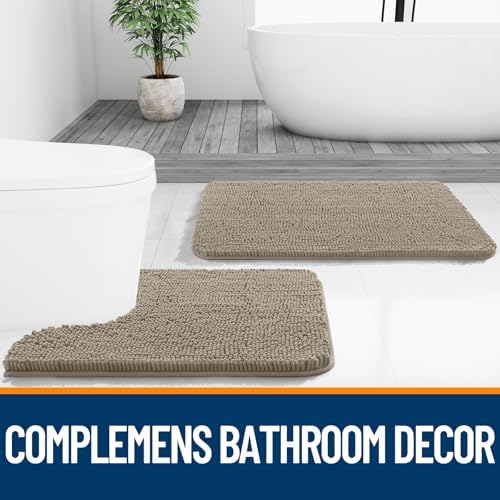 OLANLY Small Bathroom Rugs 24x16, Extra Soft Absorbent Chenille Bath Rugs, Rubber Backing Quick Dry, Machine Washable Bath Mats for Bathroom Floor, Tub and Shower, Home Decor Accessories, Warm Taupe