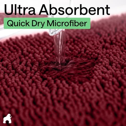 GORILLA GRIP Bath Rug Mat for Bathroom, Absorbent Chenille, 30x20 Burgundy