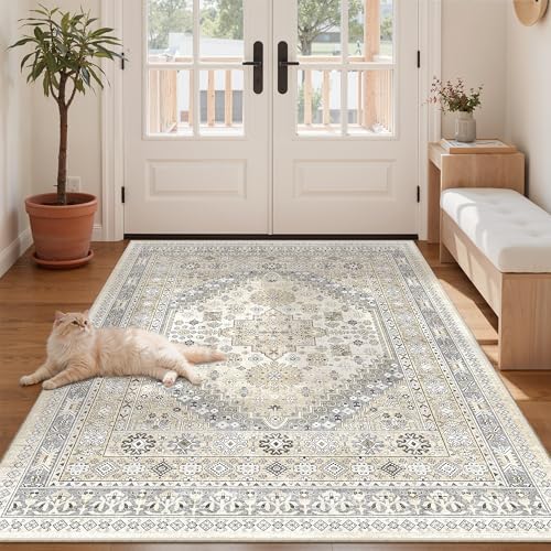 zesthome 4x6 Area Rug for Entryway,Washable Kitchen Rug,Beige