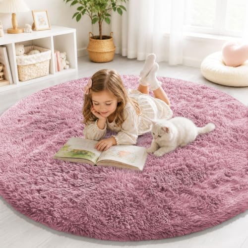 Smiry Round Area Rugs for Living Room Bedroom 4x4 ft, Fluffy Carpet