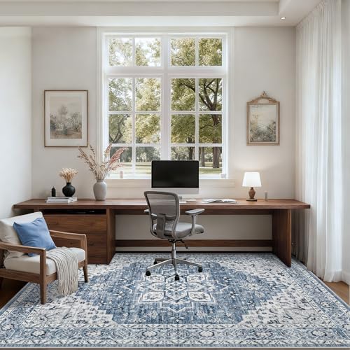10x12 Area Rugs Living Room: Washable Boho Rug for Bedroom Blue
