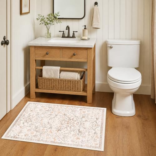 SameBed Washable 2x3 Entryway Area Rug, Vintage Kitchen Rug Cream Beige