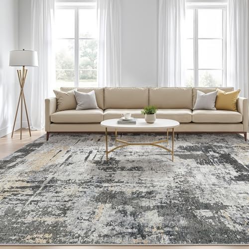 LOONGRUG 6x8 Area Rug Washable Neutral Modern Living Room Rugs Black Gold