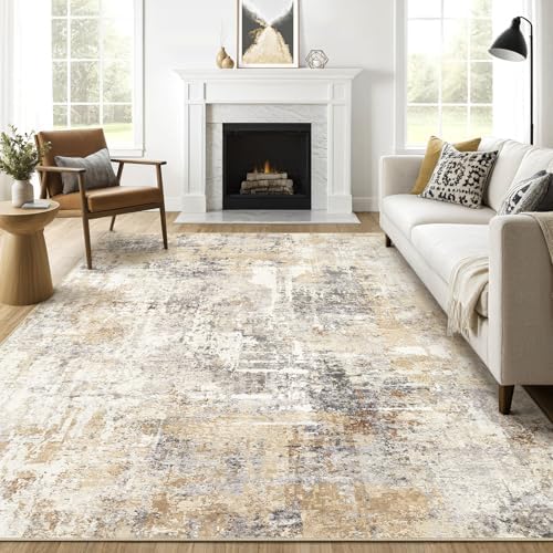 LOONGRUG 9x12 Area Rug Washable Large Neutral Modern Living Room Rugs