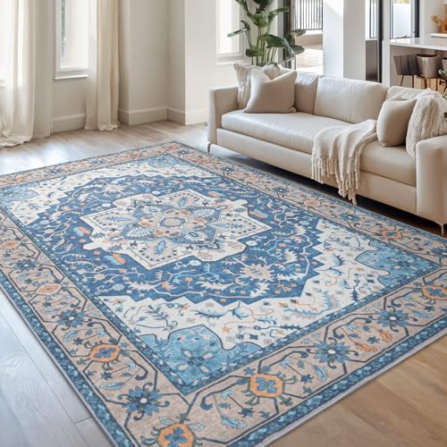 Lessymo 8 x 10 Area Rugs for Living Room,Soft Washable Carpet Blue Brown