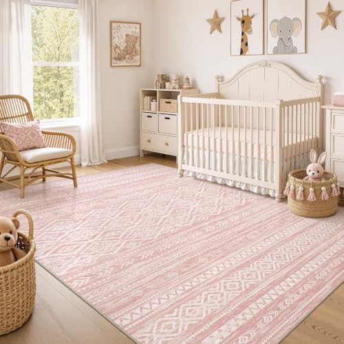 Nakagishi Boho 9x12 Area Rug Living Room Rugs Machine Washable Pink