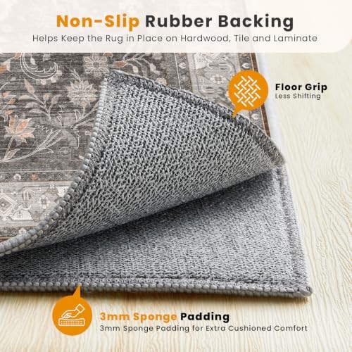 SameBed 9x12 Area Rug Living Room, Vintage Washable Carpet Warm Taupe