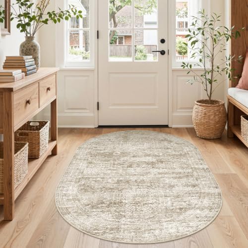 3x5 Oval Rug for Bedroom,Washable Area Rug,Brown