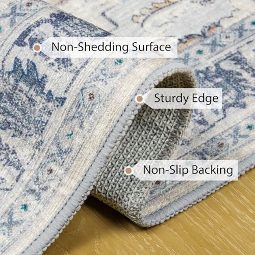BESTSWEETIE Washable Boho 2x3 Area Rug, No Pile for Living Room, Beige Blue