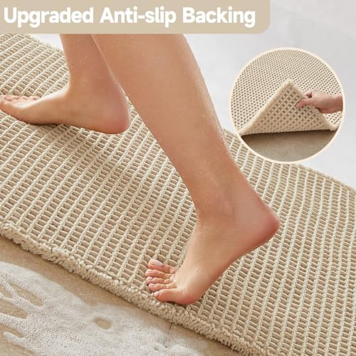 TYUU Waffle Bath Mat, Boho Bathroom Rugs Non Slip, 36x24 Pale Beige