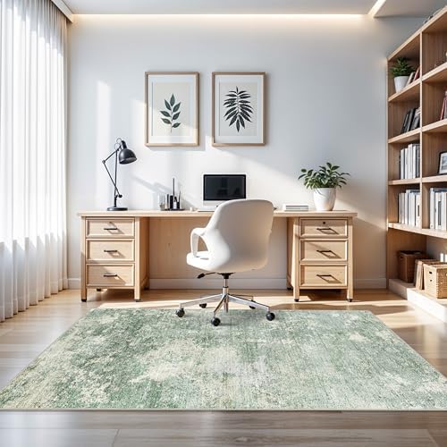 4x8 Washable Indoor Entryway Rug Non-Slip Rubber Backed Floor Mat for Kitchen, Hallway, Bedroom Modern Abstract Low-Pile Thin Wide Carpet Runner for Bathroom, Living Room, Office (Sage Green, 4x8)