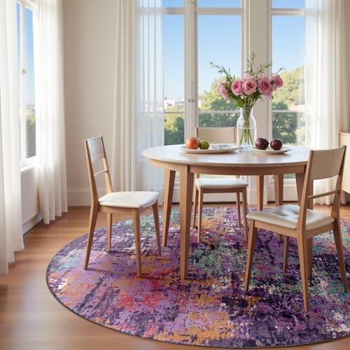 RELEANY Washable Round 6ft Area Rug for Living Room Purple Multi