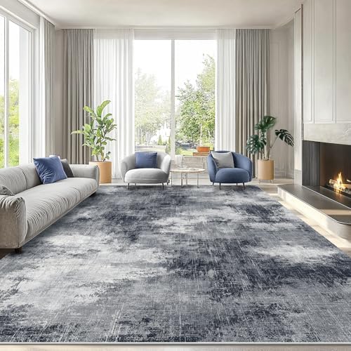 Amada Washable 9'x12' Abstract Area Rug for Living Room Grey