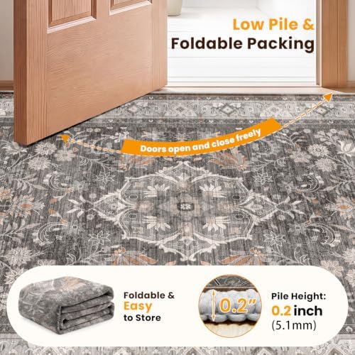 SameBed 8x10 Area Rug Living Room, Vintage Washable Carpet Warm Taupe