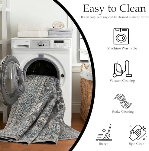 Ruaruarug Washable Area Rug 5×7 for Living Room, Ultra Soft, Silver