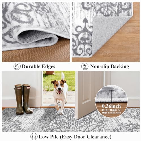 HEBE Area Rug for Entryway 3'x5', Washable Non Slip Boho Bedroom Rug
